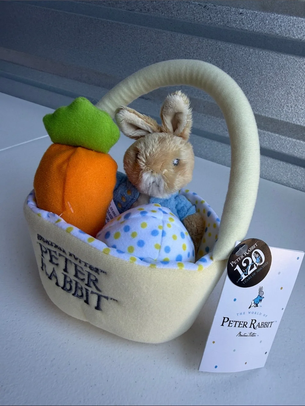 Peter Rabbit Plush Easter Basket - Cream with Orange Carrot